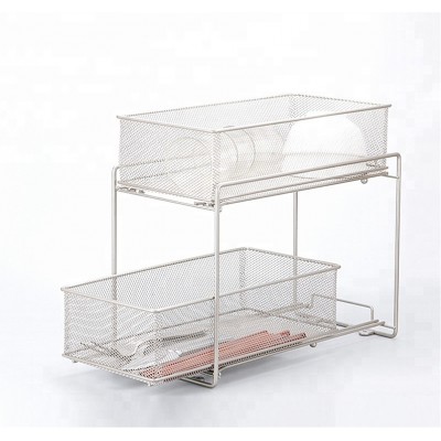 2 Tier Durable Household Mesh Folding Drawers Rack Storage Rack Sliding Basket Drawer Removable Storage Rack