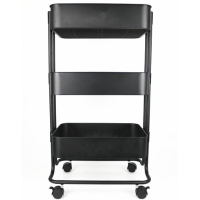 3 Tier Black Convenient Easy Use Stable Bathroom Kitchen Home Metal Iron Storage Cart Storage Rolling Galley Cart Trolley