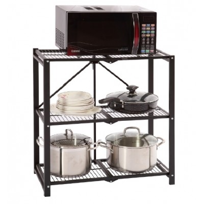 3 Tier Durable Foldable Adjustable Household Kitchen Storage Wire Rack Shelf Metal Collapsible Rack