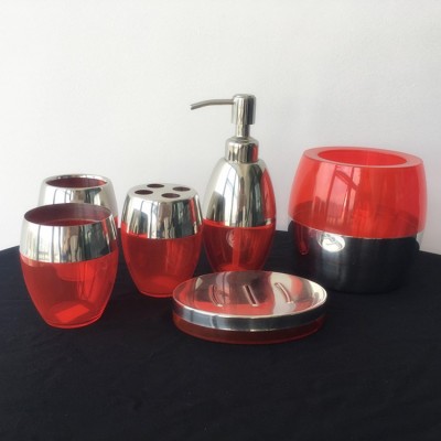 6PCS Cheap Transparent Red Bathroom Toilet Accessory for Household Hotel